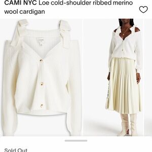 NEW CAMI NYC 100% Merino Wool White Bow Cold Shoulder Sweater